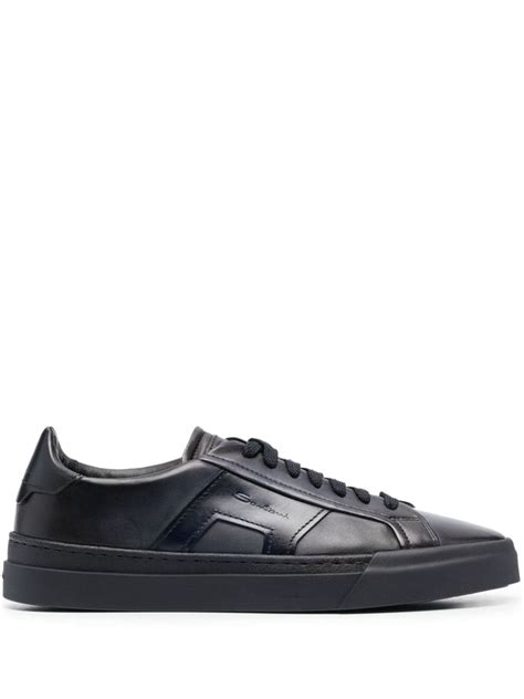 Santoni Double Buckle Leather Sneakers Blue Farfetch