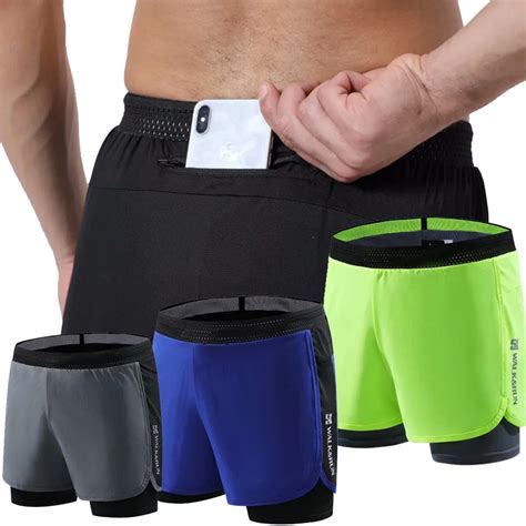 Men 2 In 1 Running Shorts Mens Sports Shorts Quick Dry Active Training Exercise Jogging Cycling