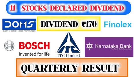 11 STOCKS DIVIDEND DECLARED ITC DIVIDEND RECORD DATE BOSCH