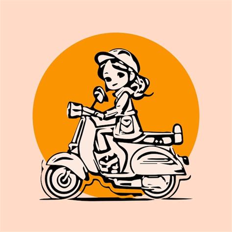 Casal Bonito Mulher Vespa Logotipo Ilustra O Vetorial Vetor Premium