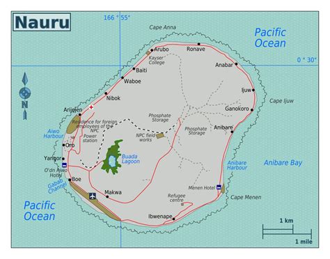 Large Map Of Nauru With Roads Localities Airport And Other Marks