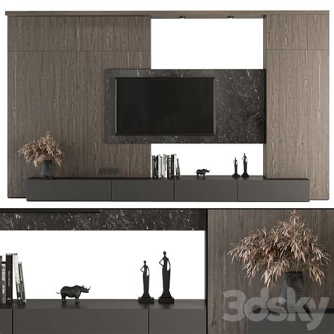 Tv Wall Wood And Stone Set Tv Wall D Model