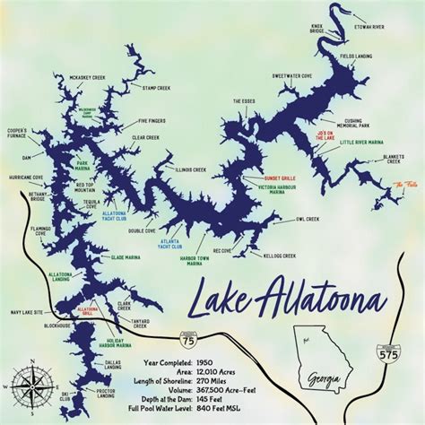 Lake Allatoona Georgia DIGITAL MAP FILES Printable Includes Marinas ...