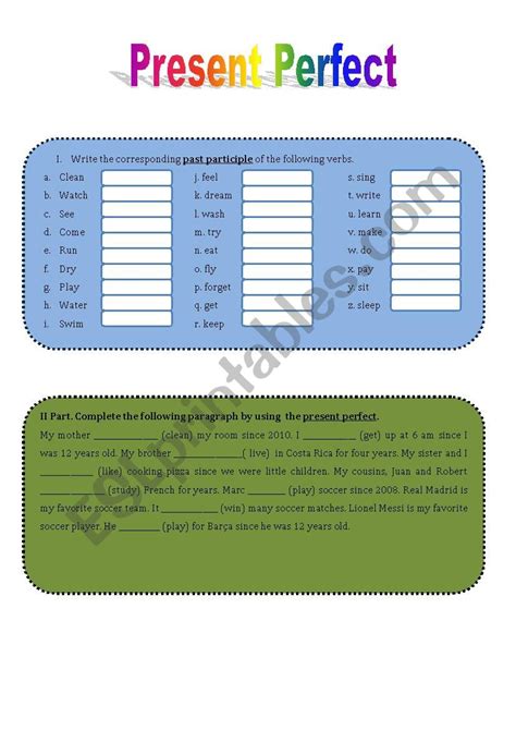 Present Perfect ESL Worksheet By Vanesa23052011