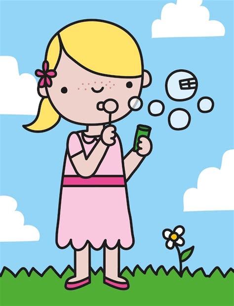 Premium Vector Girl Blowing Bubbles Vector Illustration