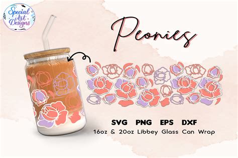 Libbey Glass 16oz 20oz Peonies Svg Graphic By