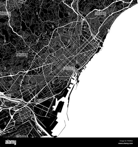 Mapa De La Zona De Barcelona España Fondo Oscuro Versión Para Infografía Y Proyectos De