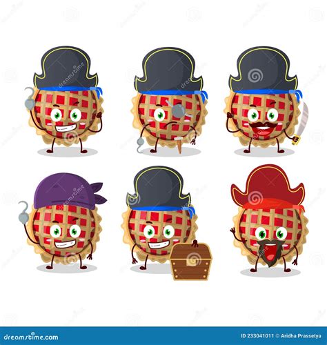 Cartoon Character Of Apple Pie With Various Pirates Emoticons Stock