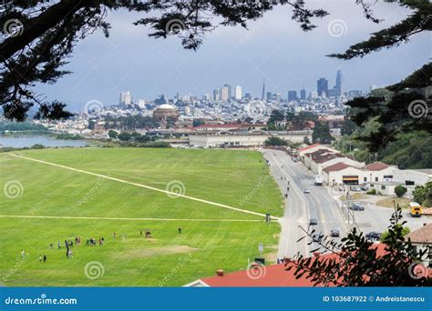 Aerial View of Crissy Field; People Playing on the Grass Stock Photo ...