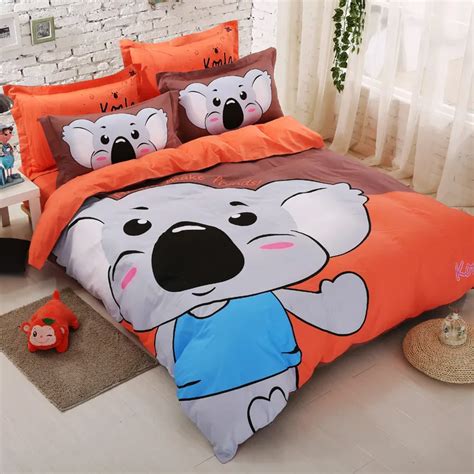 Cotton Bedding Set Koala Bed duvet cover linens 4pcs Home Breathable Smooth bedding set queen ...