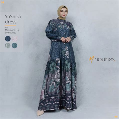 Jual Nounes Yashira Dress Gamis Lebaran Wanita Matt Maxmara Lux Motif