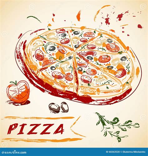 Vintage Hand Drawn Italian Tasty Sliced Pizza Stock Vector