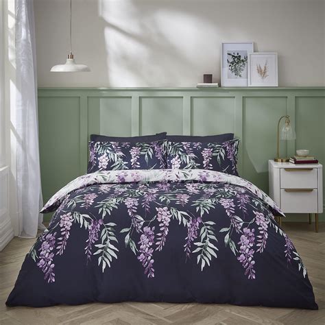 Catherine Lansfield Wisteria Floral Reversible Double Duvet Cover Set With Pillowcases White