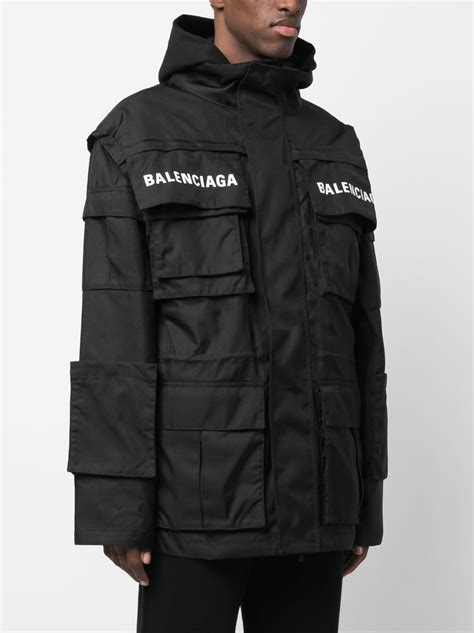 Balenciaga Logo Printed Oversized Parka In Black Modesens