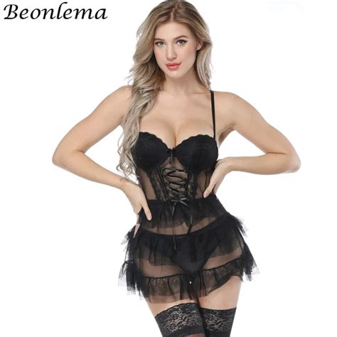 Beonlema Transparante Mesh Kant Corset Sexy Lingerie Jurk Tops Half Cup