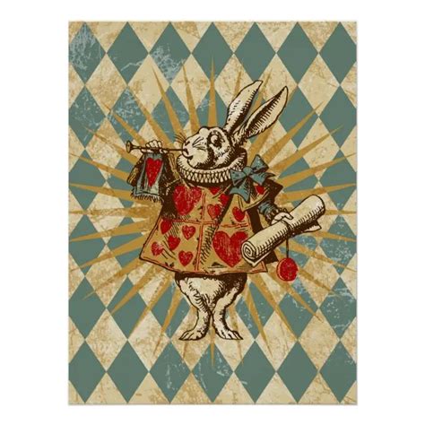 P Ster Vintage Alice White Rabbit Zazzle Brasil Cita O Alice No