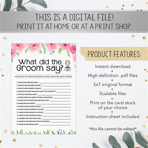 What Did The Groom Say Bridal Shower Games Bachelorette Etsy