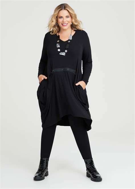 Shop Plus Size Cleo Zip Front Bamboo Dress In Black Sizes 12 30