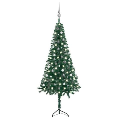 Arbre De No L Artificiel D Angle Led Et Boules Vert Cm Pvc