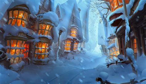 Snow Winter Art Fantasy Snowfall Village Beautiful