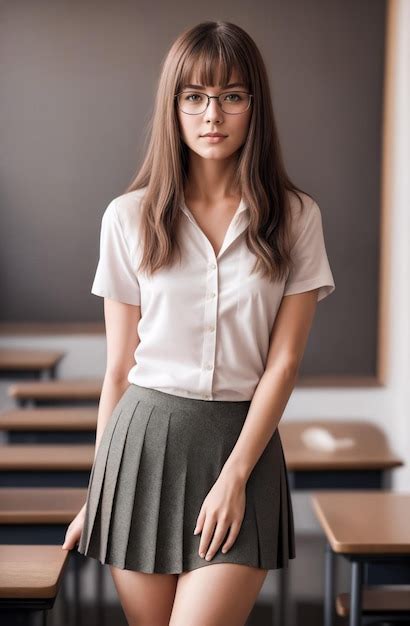 Premium Photo Portrait Of Young Beautiful Sexy Teacher In Classroomshort Skirt