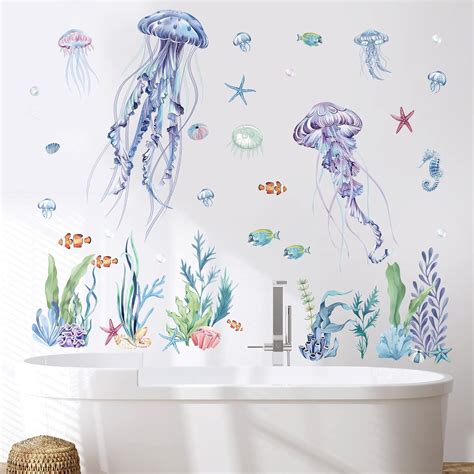 Decalmile Under The Sea Jellyfish Wall Decals Ocean Underwater Seaweed