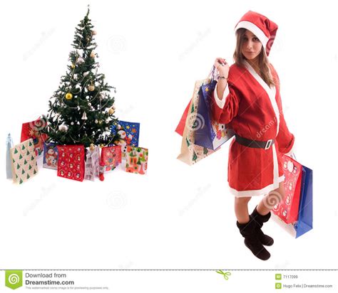 Young Santa Girl Close To A Christmas Tree Stock Image Image Of