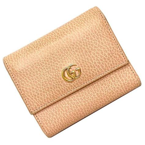 Gucci グッチ 三つ折り 財布 ピンク ゴールド Gg マーモント 546584 美品 レザー 中古 Gucci コンパクト ロゴ