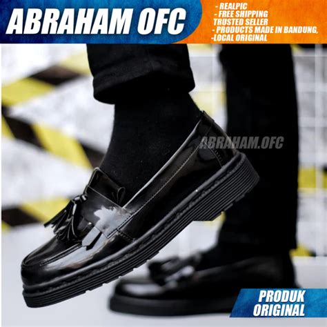 Jual Abraham Sepatu Loafers Docmart Hitam Mengkilap Glosy Casual Formal