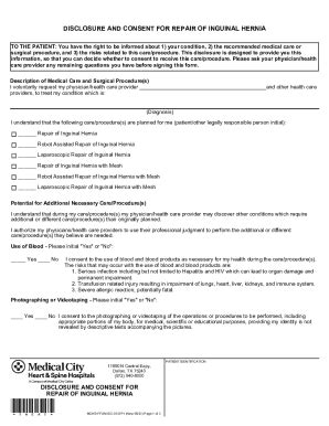 Fillable Online Disclosure And Consent For Repair Of Inguinal Hernia