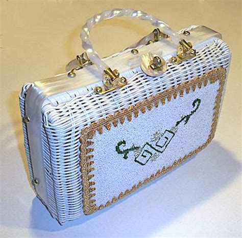 Vintage White Wicker Beaded Handbag Purse Hong Kong