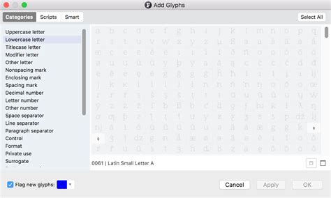 Add Glyphs - FontLab VI Help