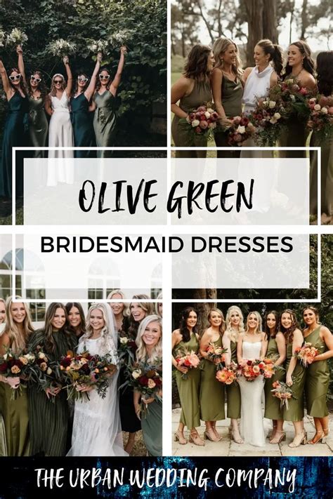 Different Images With Bridesmaids In Olive Green Dresses Green