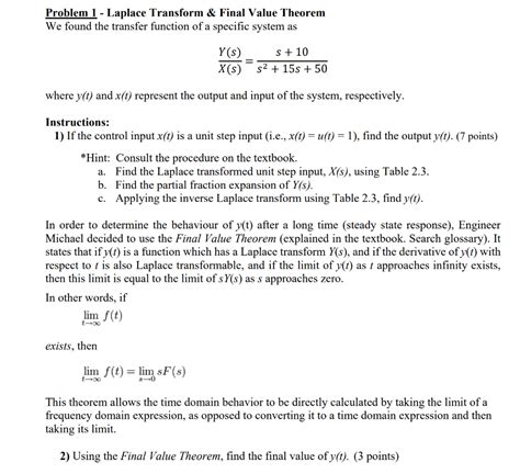 Solved Problem 1 Laplace Transform And Final Value Theorem