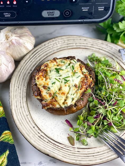 Air Fryer Stuffed Portobello Mushrooms With Roasted Garlic Easy Clean Recipes