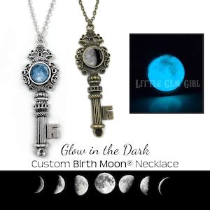 Glow In The Dark Custom Birth Moon Necklace Glowing Personalized Lunar