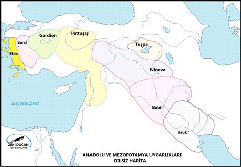 Anadolu ve Mezopotamya Uygarlıkları Dilsiz Harita Sosyal Bilgiler