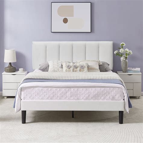 VECELO Queen Size Upholstered Platform Bed Frame Adjustable Headboard