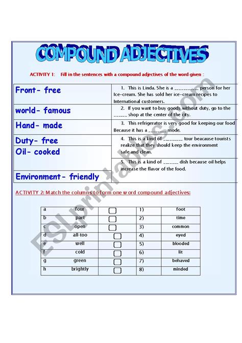 Compound Adjectives ESL Worksheet By Phamthuy Yl