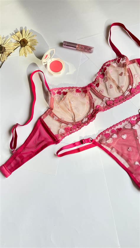 Sheer Bra And Panty Set Bra And Panty Set Patterned Bra Pink Bra