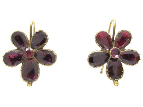 Georgian Flat Cut Almandine Garnet Pansy Earrings F The Antique