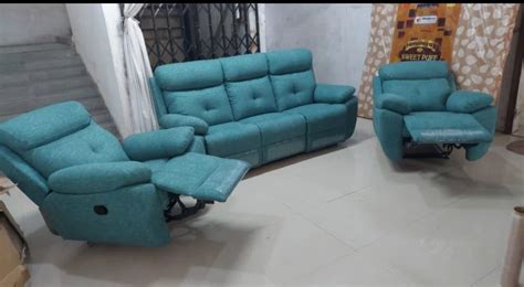 Blue 5 Seater Recliner Sofa Set 3 1 1, Cotton at Rs 75999/set in ...