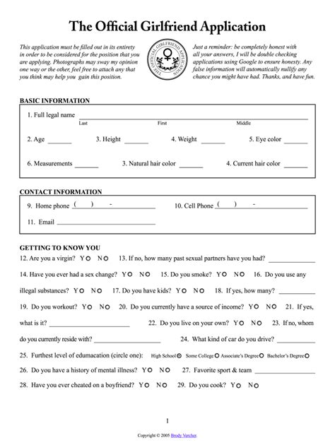 Girlfriend Application Fill Online Printable Fillable Blank