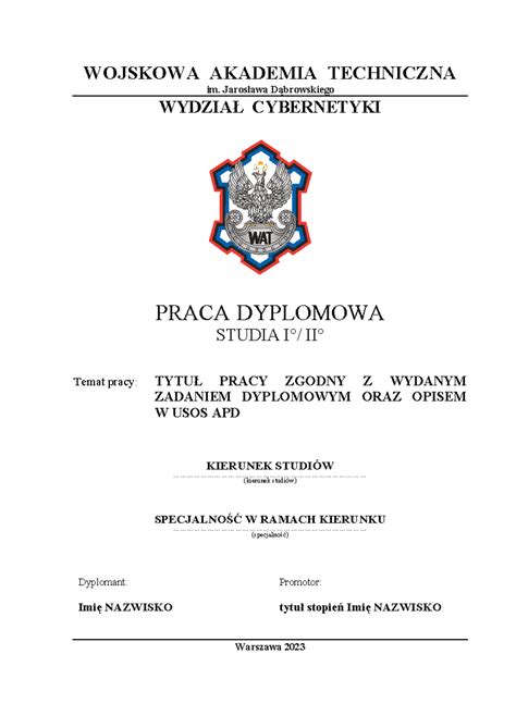 Wcy Praca Dyplomowa Szablon Od Wojskowa Akademia Techniczna Im