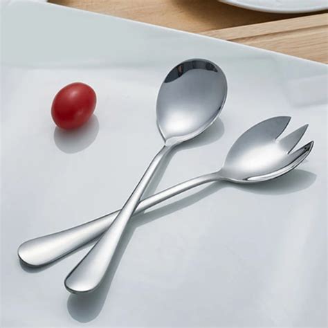 2pc Stainless Steel Salad Fork And Spoon Set Dessert Cake Fruit Spoon