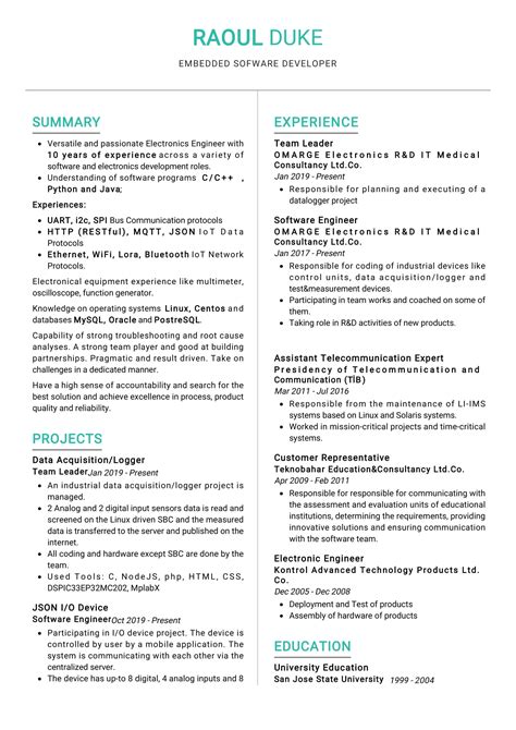 Embedded Software Developer Resume In 2025 ResumeKraft