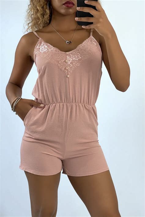 Combishort Rose L G Re Fine Bretelles Et Dentelle