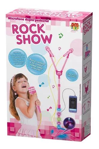 Microfone Duplo Pedestal Rock Show Rosa Dm Toys Parcelamento Sem Juros