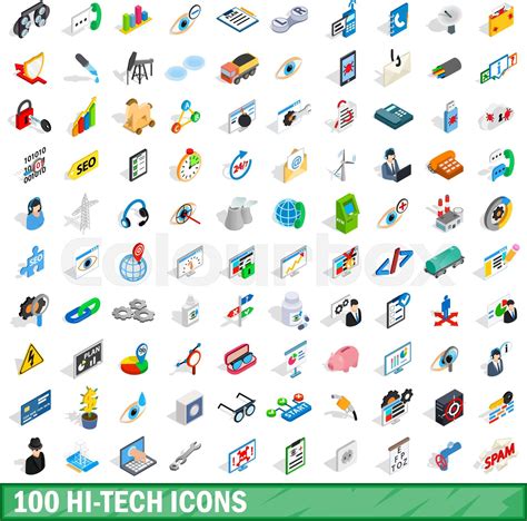 100 hi-tech icons set, isometric 3d style | Stock vector | Colourbox