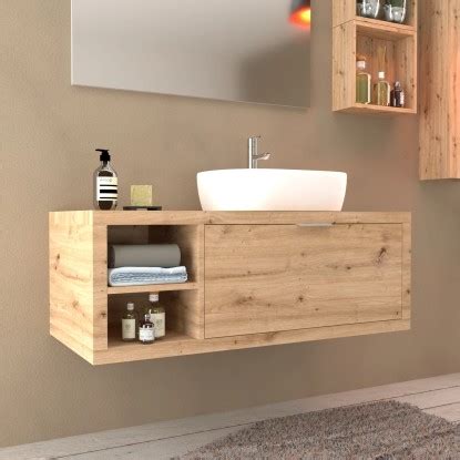 Mobile Bagno Sospeso Cm Con Cassetto Rovere A Dx E Mensole Rovere